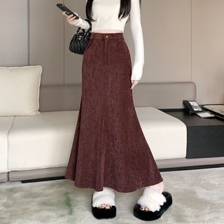 安哥拉雪尼爾魚尾裙高腰顯瘦半身裙秋冬新款大尺碼復古中長款包臀裙