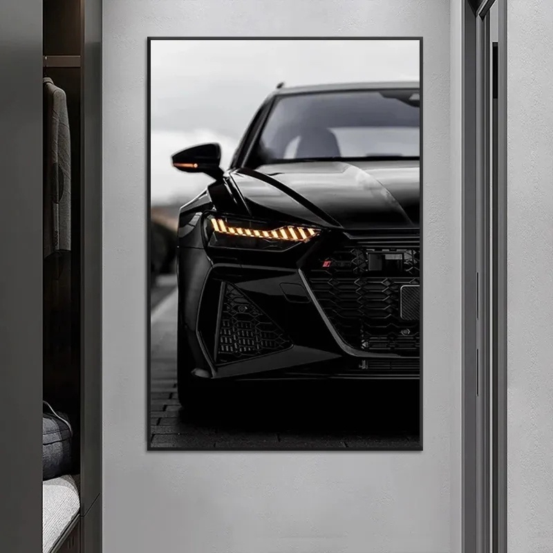 黑色工業風格運動車海報印刷豪華品牌畫布繪畫牆畫家用客廳裝飾