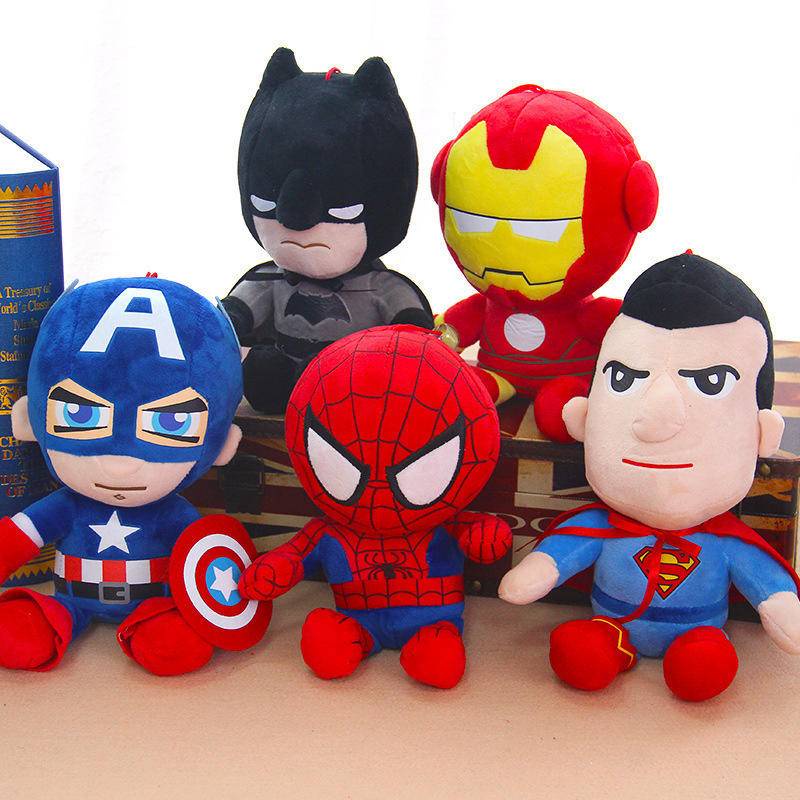 台湾现货儿童玩具Q版復仇者聯盟毛絨玩具公仔蜘蛛俠超人漫威動漫玩偶8寸抓機娃娃