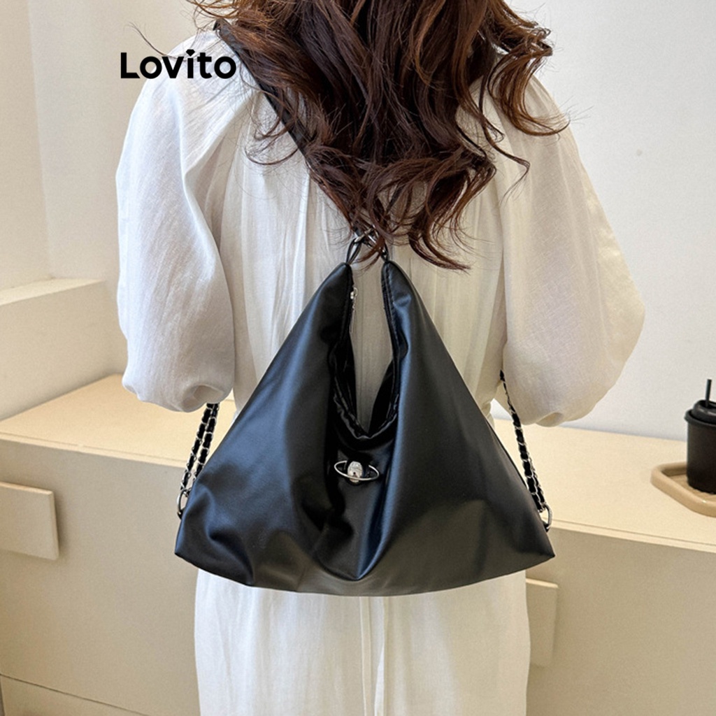 Lovito 女士休閒素色基本款背包 LFA03173 (白色/黑色)