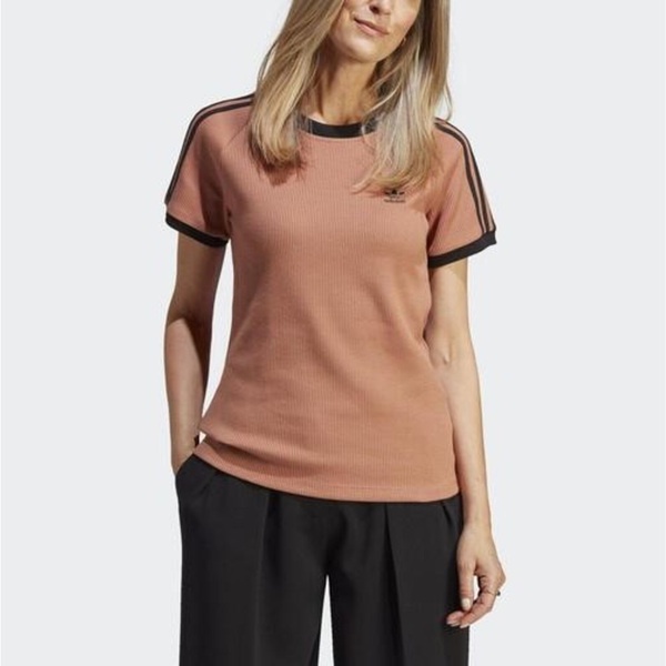 3 S Slim Tee IC5464 女 短袖上衣 T恤 運動 休閒 華夫格 針織 質感 修身 亞洲版 粉橘