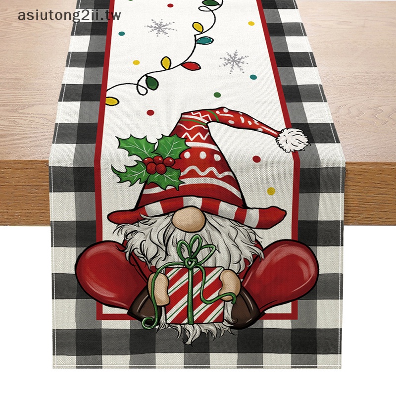 [asiutong2ii] 33x180cm 聖誕桌旗卡通聖誕老人雪人麋鹿聖誕樹桌布 2024 新年快樂聖誕桌旗 [TW