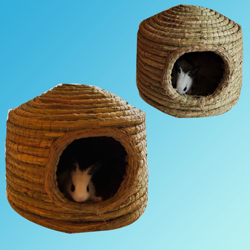【下蛋 防側翻 保暖】垂耳兔子窩松鼠保暖草窩豚鼠荷蘭豬寵物用品城堡草房子手工