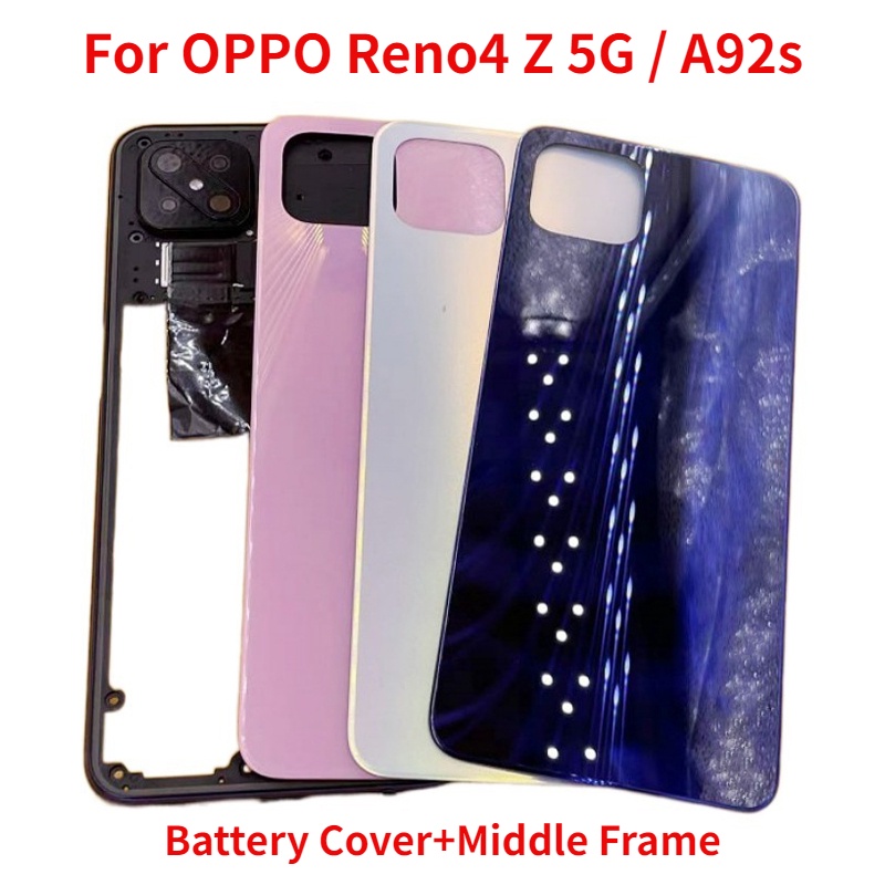 Oppo Reno 4 Z 5G 電池蓋後蓋+中框 OPPO A92s 後門外殼帶相機鏡頭+側鍵