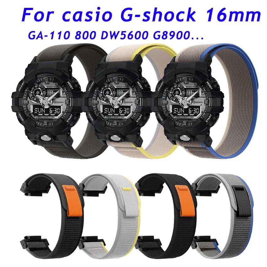 16mm 適用於卡西歐 G-SHOCK GA-110 700 GD100 DW5600 野徑尼龍回環錶帶 編織尼龍腕帶