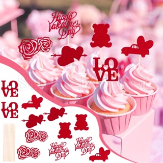 [精選] 紅色愛心蛋糕裝飾 - 情人節插卡套裝 - 冰淇淋紙杯蛋糕插件標籤 - 婚禮派對甜點裝飾 - 烘焙裝飾用品