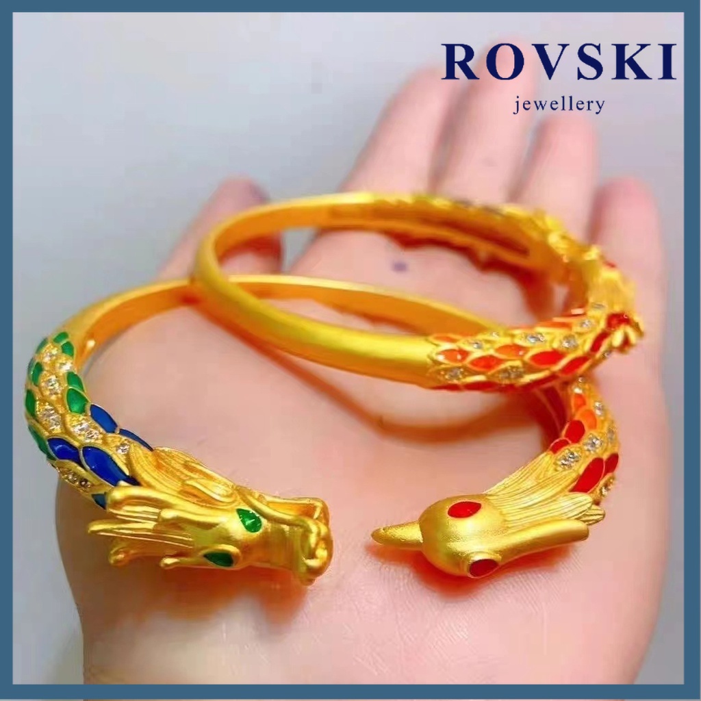 Rovski 時尚韓國飾品燒藍龍鳳宮風手鍊琺瑯龍鳳成祥手鍊鍍金。