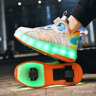新品促銷 學生暴走鞋 女童男孩滑輪鞋 兒童變形運動鞋 可滑行溜冰成人鞋兩輪子 可充電亮燈鞋