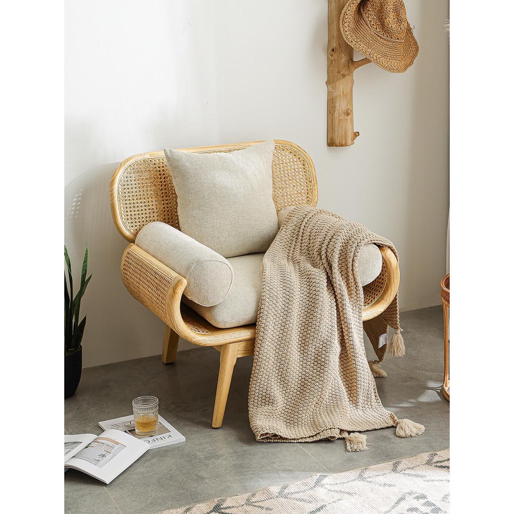 『Royal_Furniture』泰吉利日式ins藤編沙發民宿客廳單人實木藤椅設計師藝術輕奢傢具