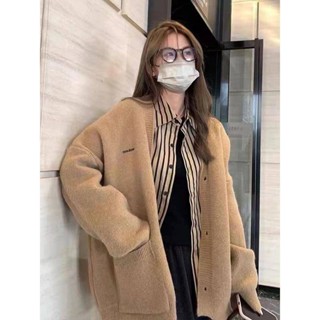🌟Lovely愛出貨🌟 濮院毛衫廠慵懶風字母毛衣外套女復古寬鬆高級感V領厚款開衫秋冬東大門款韓款韓版