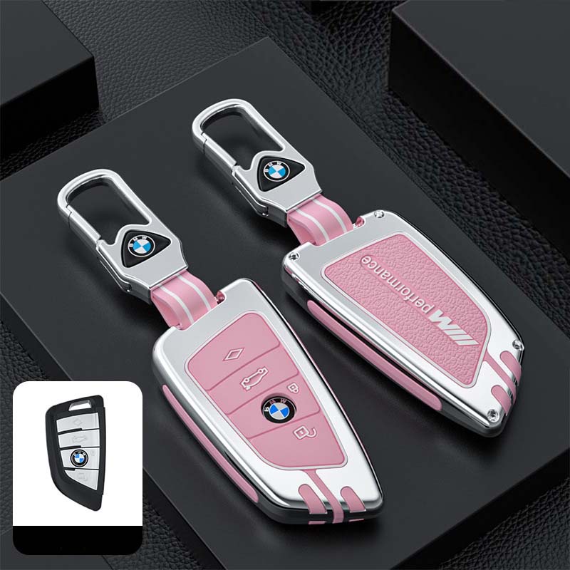 BMW 女士粉色鋅合金+矽膠寶馬遙控車鑰匙套蓋1 2 3 4 5 6 7系X1 X3 X4 X5 X6鑰匙套配件