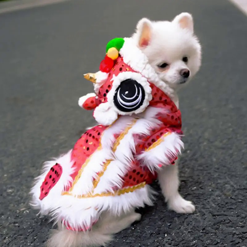 聖誕狗服裝新年寵物中國舞獅外套冬季小狗衣服小狗吉娃娃春節唐裝