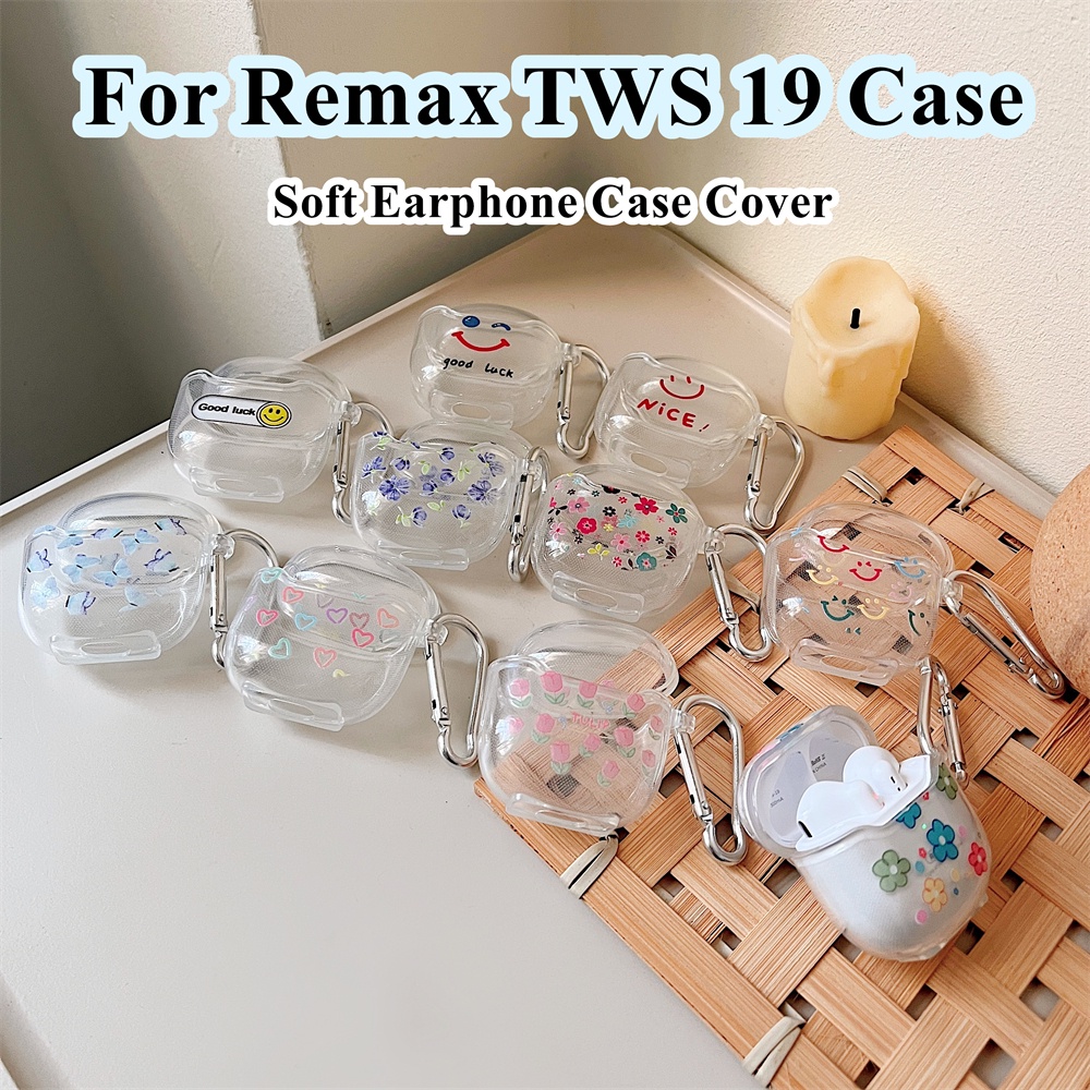 【imamura】適用於 Remax TWS 19 Case 簡約卡通笑臉圖案適用於 Remax TWS 19 外殼軟耳