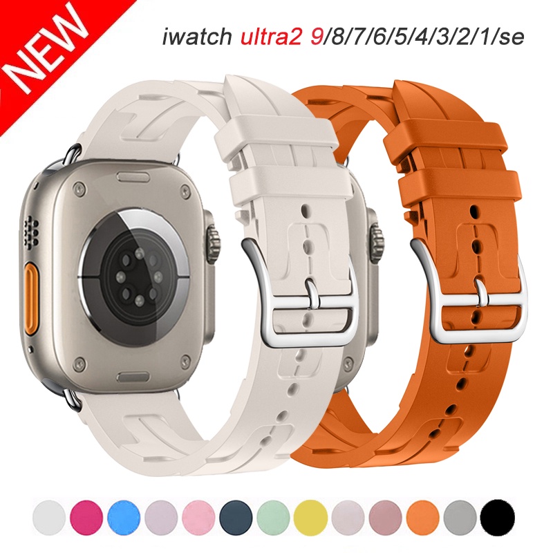 原裝橡膠錶帶手鍊矽膠錶帶兼容 Apple Watch Ultra 2 49mm 45mm 41 44mm 42mm 38