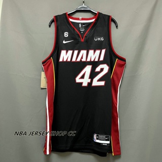 男式全新原創 NBA 2022-23 邁阿密熱火 #42 Kevin Love 圖標版黑色球衣 Swingman 熱壓