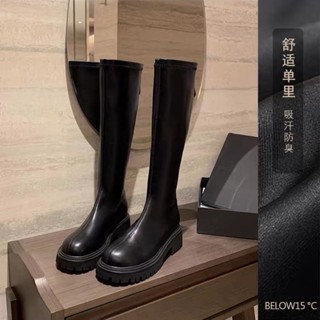 時尚不過膝真皮長靴女 2023新款秋冬季 潮流高筒騎士靴 小個子厚底顯瘦長筒靴 高筒靴 馬丁靴 皮靴
