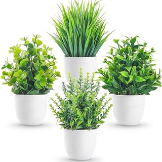 人造植物白色花盆中的小人造植物用於浴室家庭辦公室餐桌裝飾室內