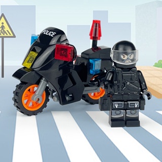 1 件裝城市警察特警猛禽摩托車模型積木 Diy MOC Brikcs 玩具兒童禮物