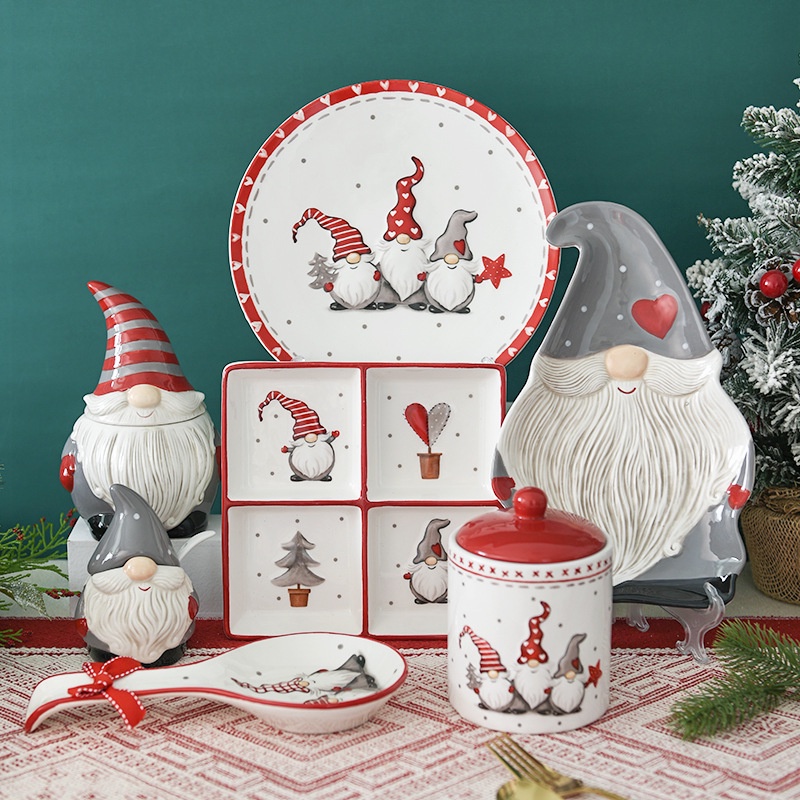 聖誕節禮物釉下彩陶瓷茶具北歐茶壺馬克杯大容量聖誕老公公密封罐餐盤蛋糕盤