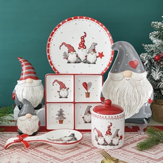 聖誕節禮物釉下彩陶瓷茶具北歐茶壺馬克杯大容量聖誕老公公密封罐餐盤蛋糕盤