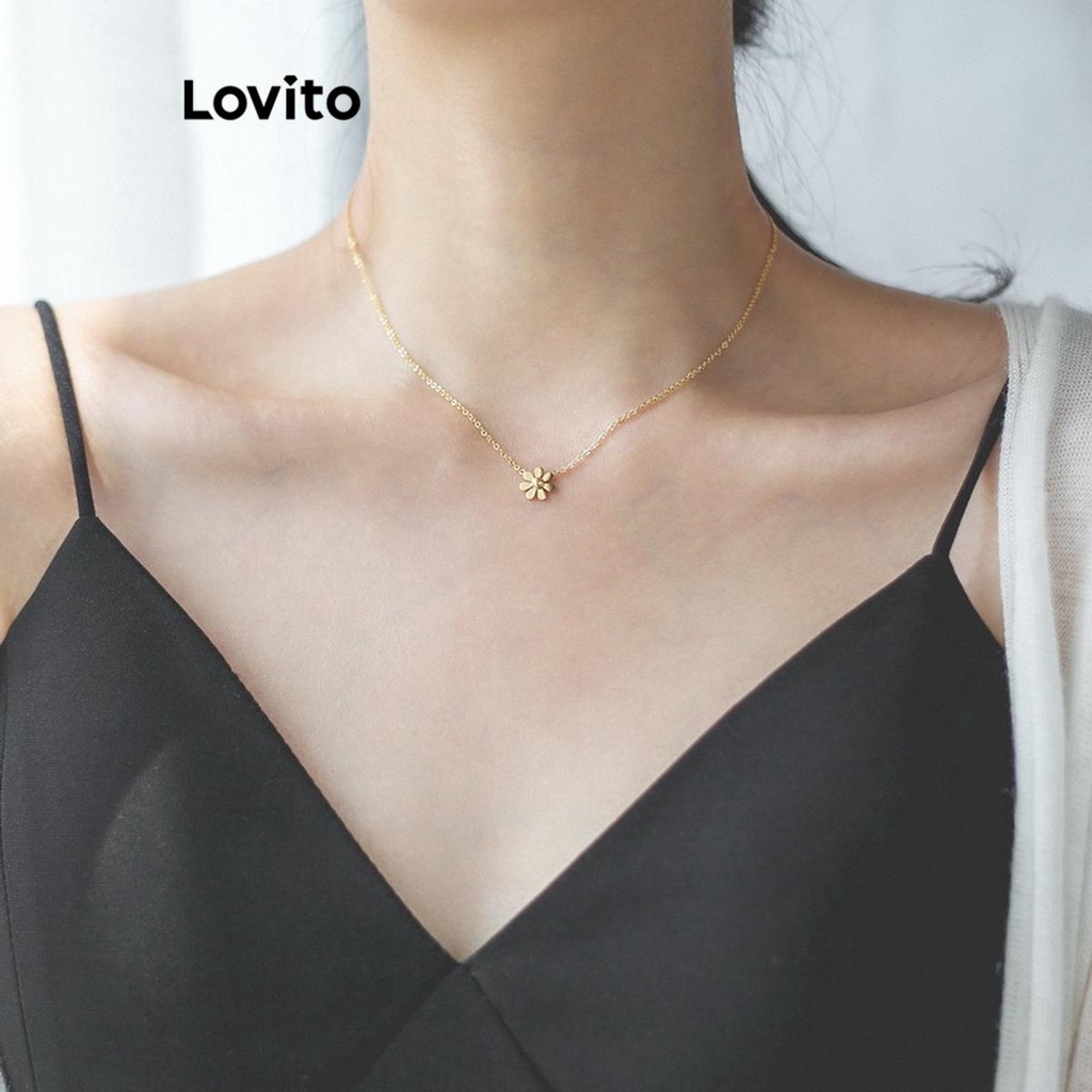 Lovito 女士休閒花卉花朵項鍊 LFA07210 (金色)