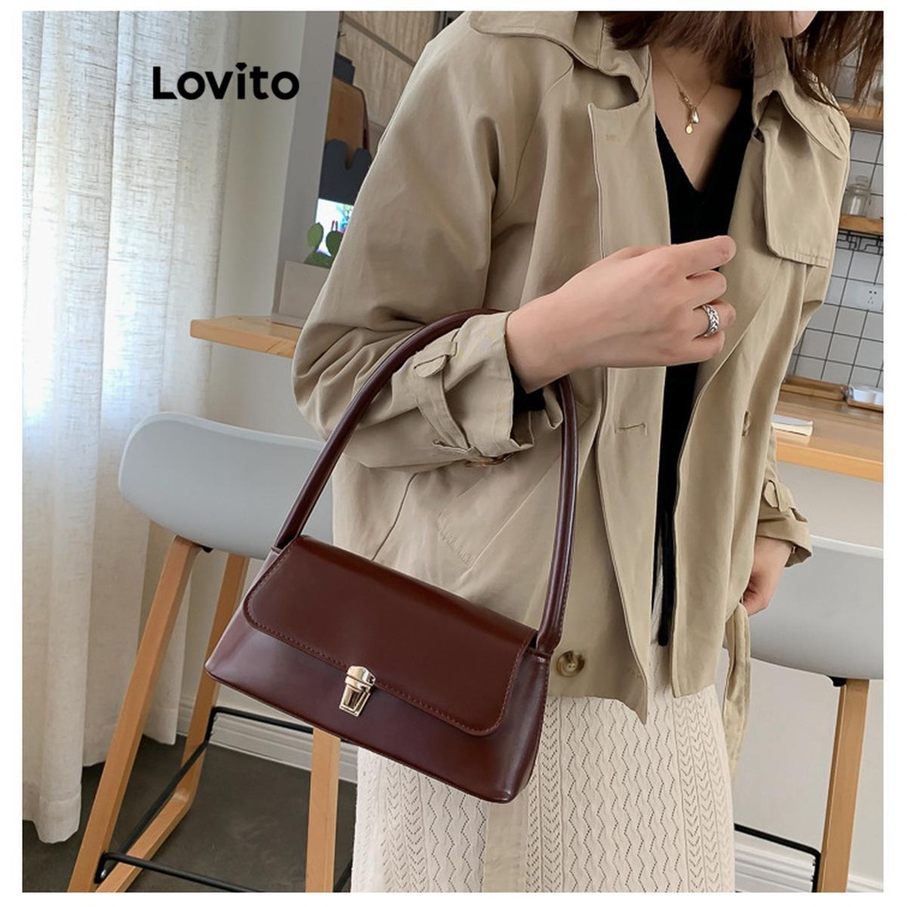 Lovito 女士休閒素色基本款小號單肩包 LFA07041 (棕色/黑色)