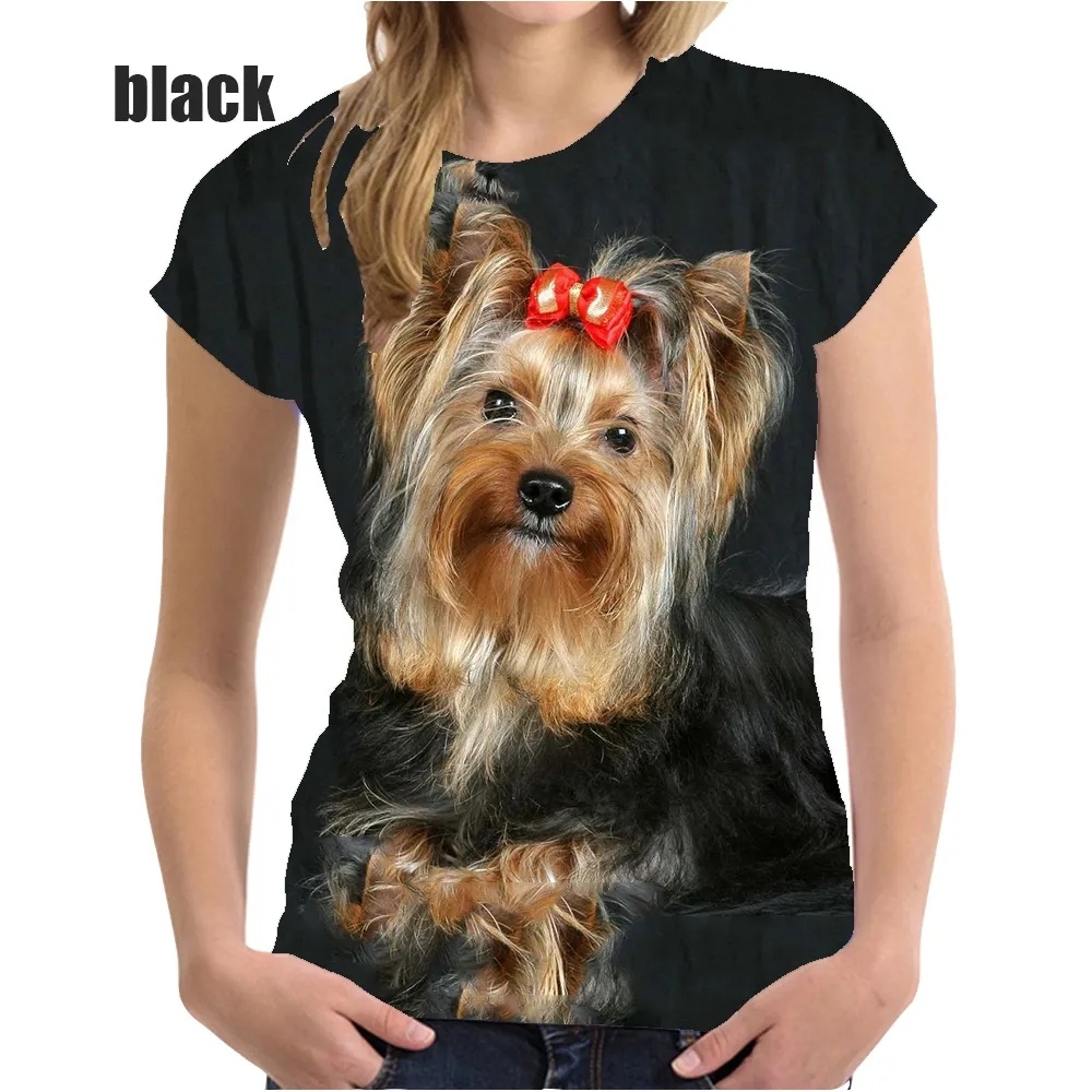 男女新款夏季約克夏梗3d打印t恤時尚動物可愛狗狗趣味休閒圓領上衣