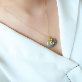 配飾品 復古中國風 古典中國風天然菸灰玉如意鎖吊墜長命鎖沙金復古高檔項鍊送媽媽 LTQX