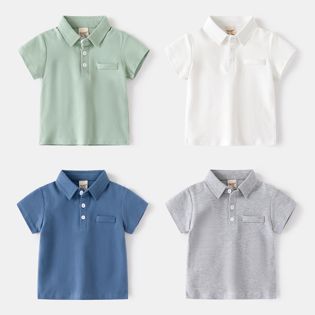 Soffny Kids Polo 衫男童棉 T 恤兒童服裝夏季休閒短袖嬰兒襯衫 Polo kemeja budak le