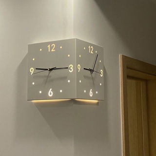 雙面轉角掛鐘 客廳牆角時鐘 個性創意時鐘 簡約造型掛鐘 免打孔造型時鐘