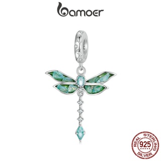Bamoer 925 純銀魅力綠色蜻蜓吊墜手鍊配件