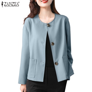 Zanzea 女式韓版長袖圓領鈕扣前襟西裝外套