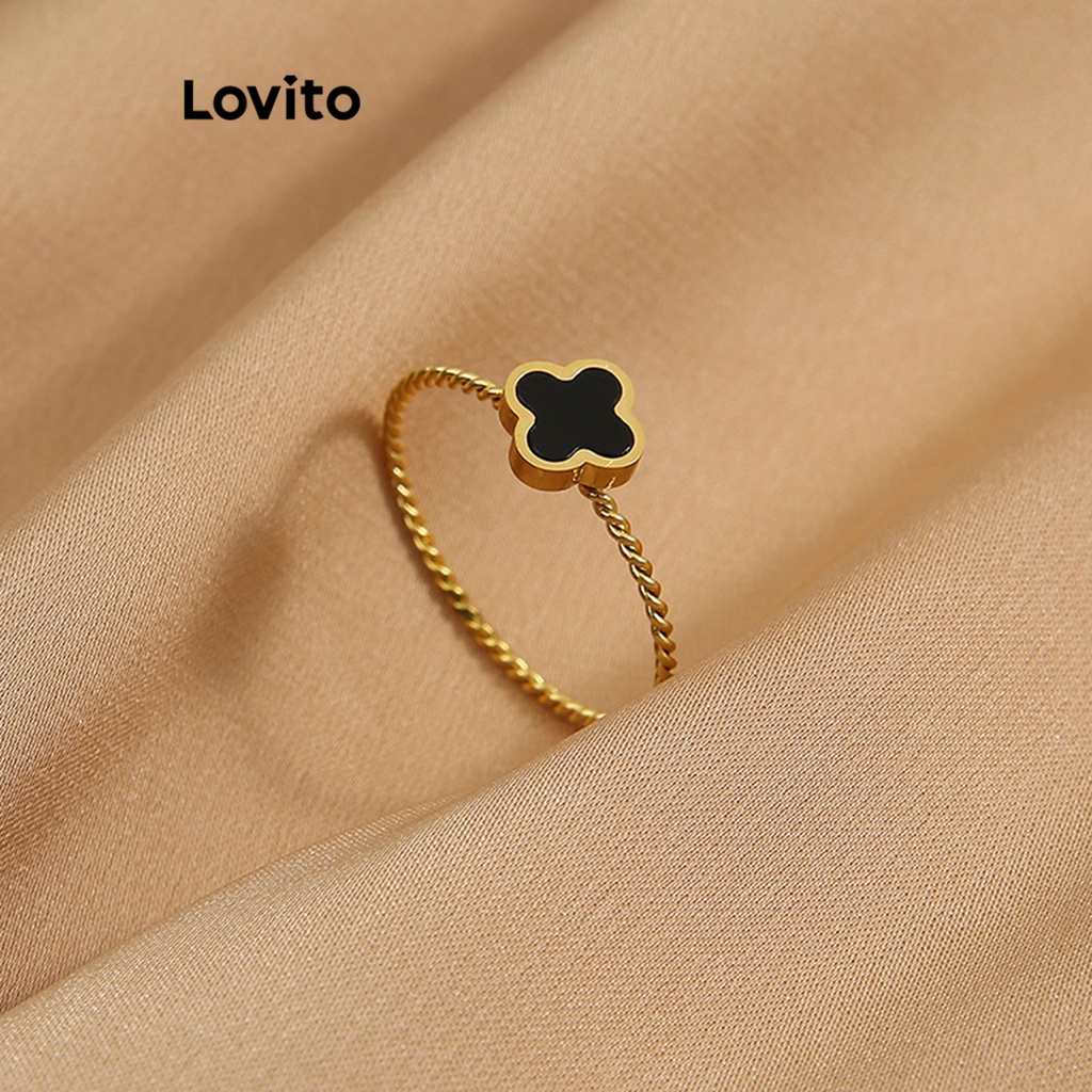 Lovito 女士休閒素色花朵戒指 LFA01146 (金色)