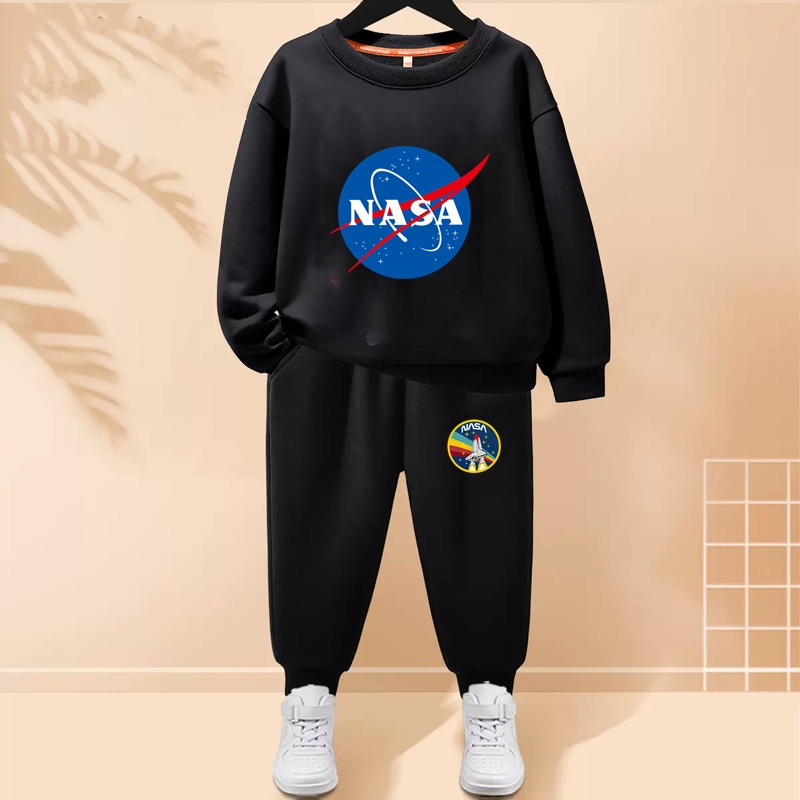 冬季 NASA 連帽衫男童學生毛衣長袖外套兒童新款套裝 2 件