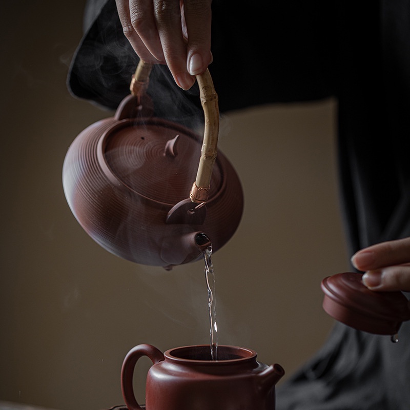 日式陶泥煮茶壺竹提樑燒水壺炭爐電陶爐家用功夫茶煮水壺手工