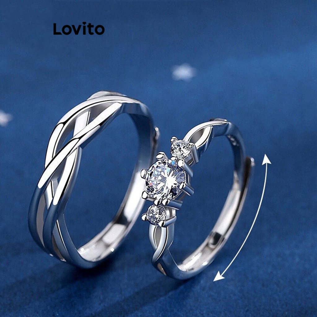 Lovito 女士休閒素色水鑽扭紋鈦合金戒指 LFA04198 (白色/銀色)