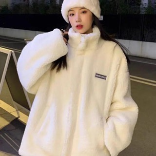 加絨加厚羊羔絨外套女 秋冬季新款 設計感學生韓版寬松外套 大衣外套 女生外套 防風外套 大尺碼外套 保暖外套