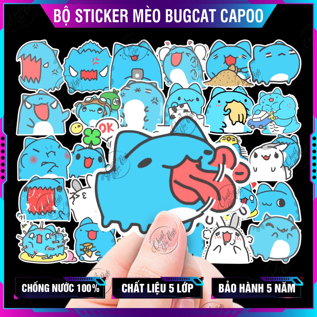 組合 100 張貼紙 BUGCAT CAPOO 可愛藍貓貼紙裝飾摩托車筆記本電腦