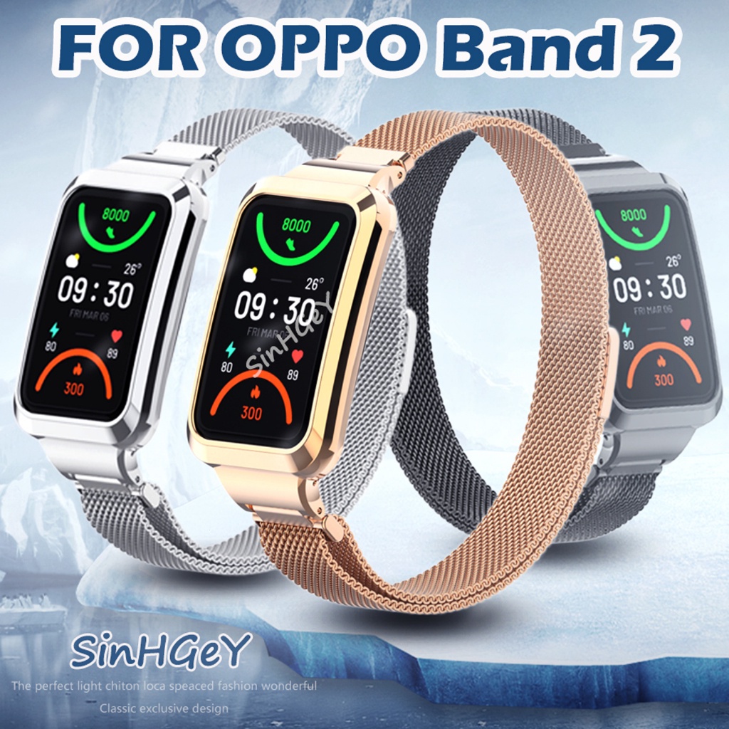 適用於 OPPO Band 2 錶帶不銹鋼金屬磁性 OPPO2 替換腕帶