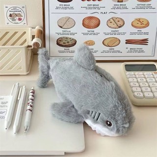 小鯊魚玩偶筆袋卡通毛絨絨文具袋高顔值可愛創意大容量文具收納袋