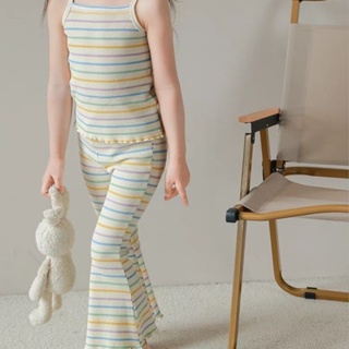 女嬰衣服套裝夏季吊帶背心條紋喇叭褲兩件套wlo2