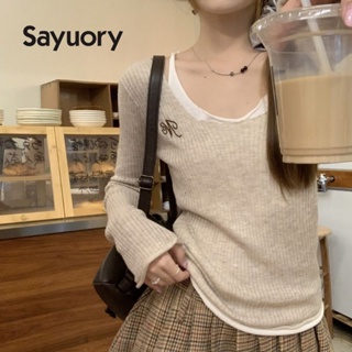 Sayuory 女式 2023 領吊帶假兩件式 U 領針織毛衣
