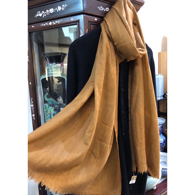 100% Pure Pashmina Cashmere 喀什米爾手工圍巾 披肩-素色緹花款 #咖啡駝