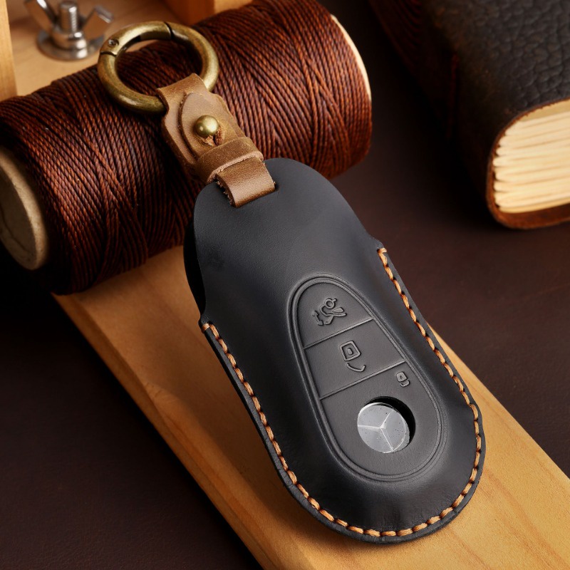 賓士S級復古牛皮鑰匙套 適用23款C260l C200l S400 EQE GLC 邁巴赫智能鑰匙保護殼