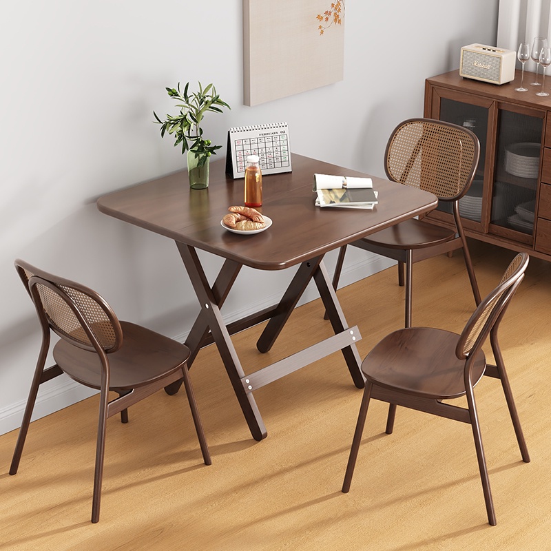 純實木小方桌摺疊餐桌小戶型家用陽台茶桌正方形簡易吃飯桌子飯桌