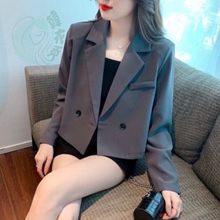 灰色小西裝外套女灰色西裝外套小眾短款西裝外套高階長袖西服上衣休閒西裝西裝外套女韓版西裝外套大尺碼