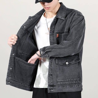 🌟Lovely愛出貨🌟大尺碼M~5XL 春秋款牛仔外套男新款日系多口袋工裝寬鬆大碼男裝夾克男 防風外套 保暖外套