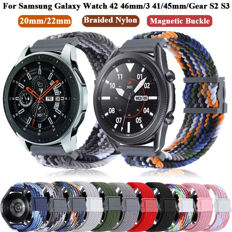 【免運】20 22mm尼龍編織錶帶適用於三星Galaxy Watch 3 41 45 42 46mm Gear s3替換