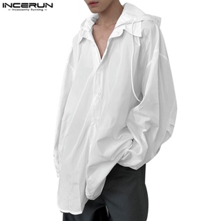 Incerun 男士韓版襯衫連帽長袖寬鬆運動衫