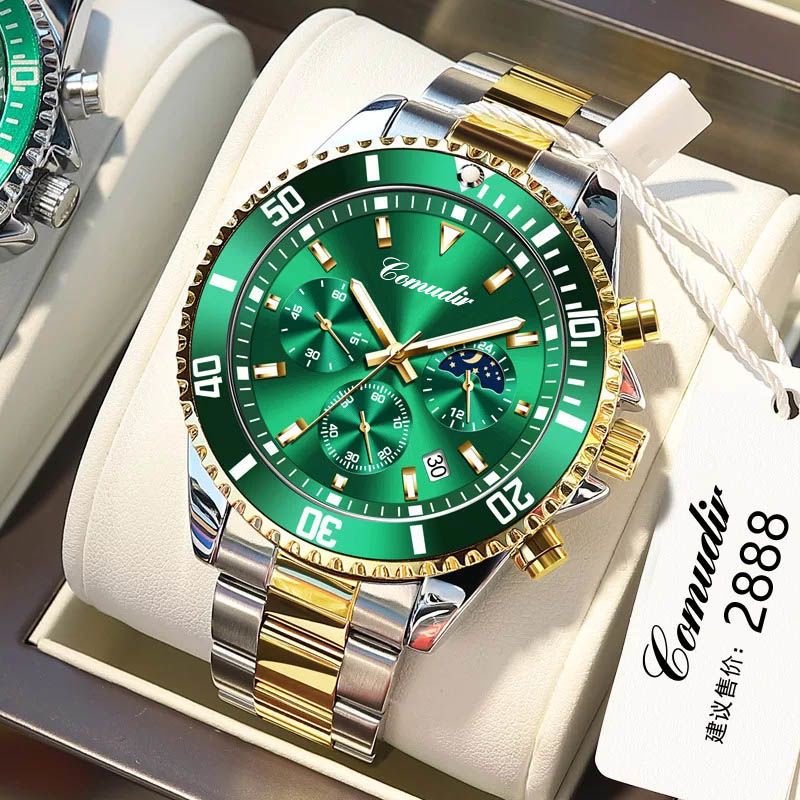【現貨速發】正品瑞士全自動機芯手錶男綠水鬼機械錶時尚防水夜光日曆鋼帶高檔